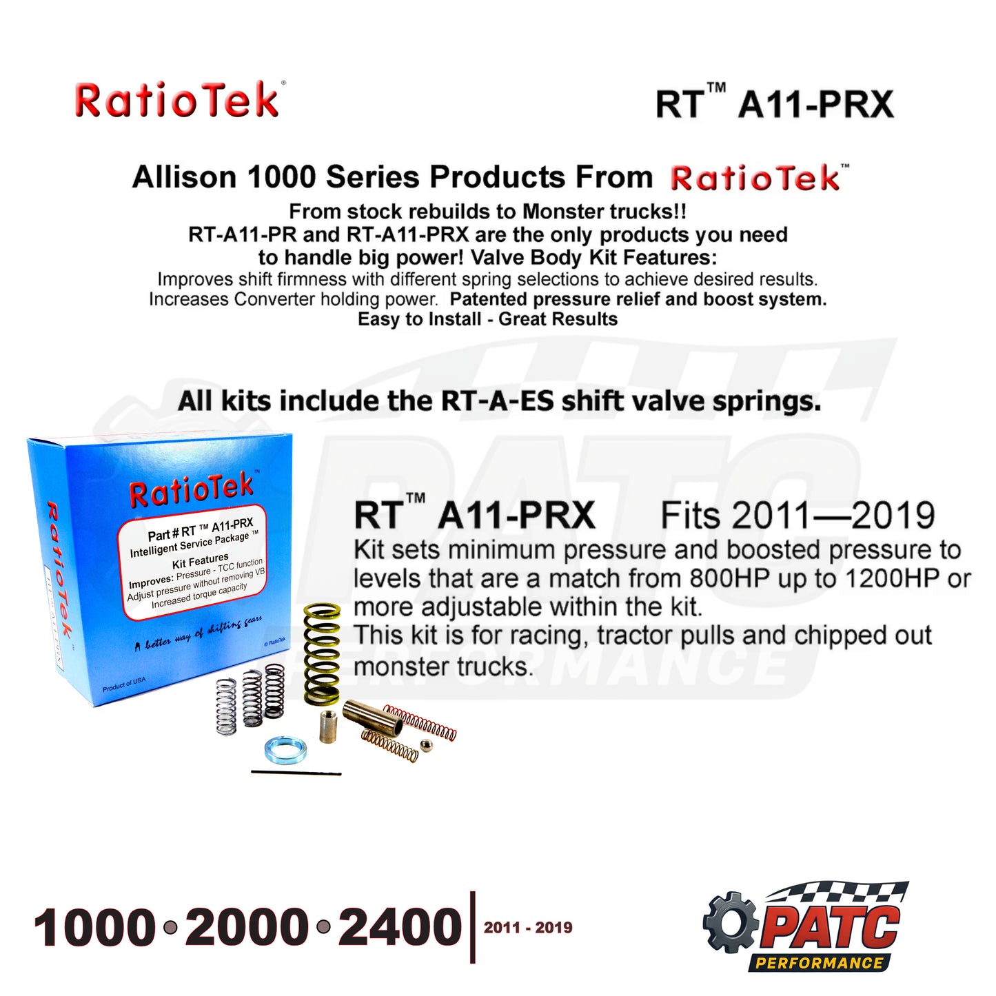 2011-19 Allison 1000 / 2000 Performance Valve Body TransTuner Kit RatioTek RT-A11-PRX