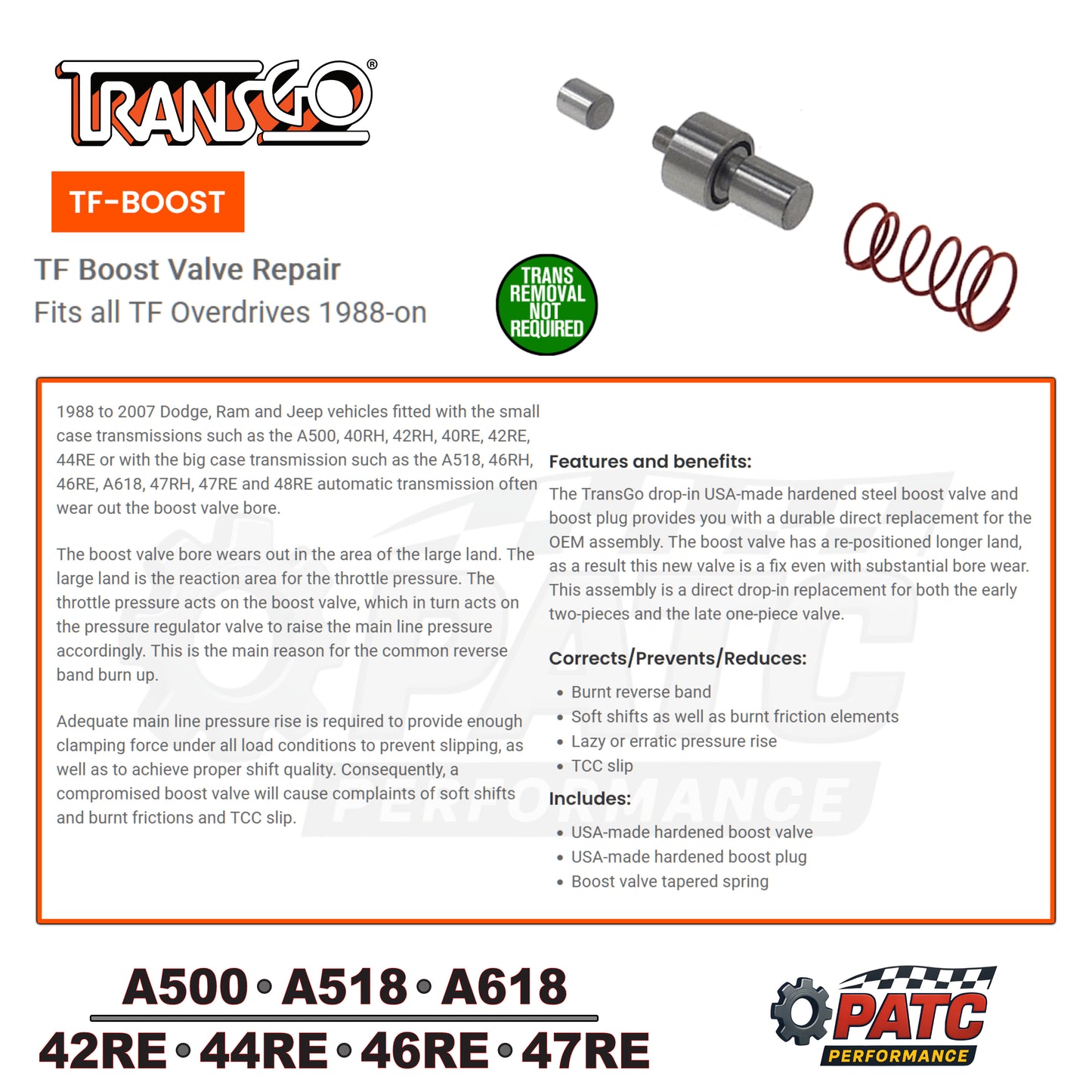 A500 A518 46RE 47RE Valve Body Repair - Boost Valve 1988-07 Gas and Diesel (TF-BOOST)