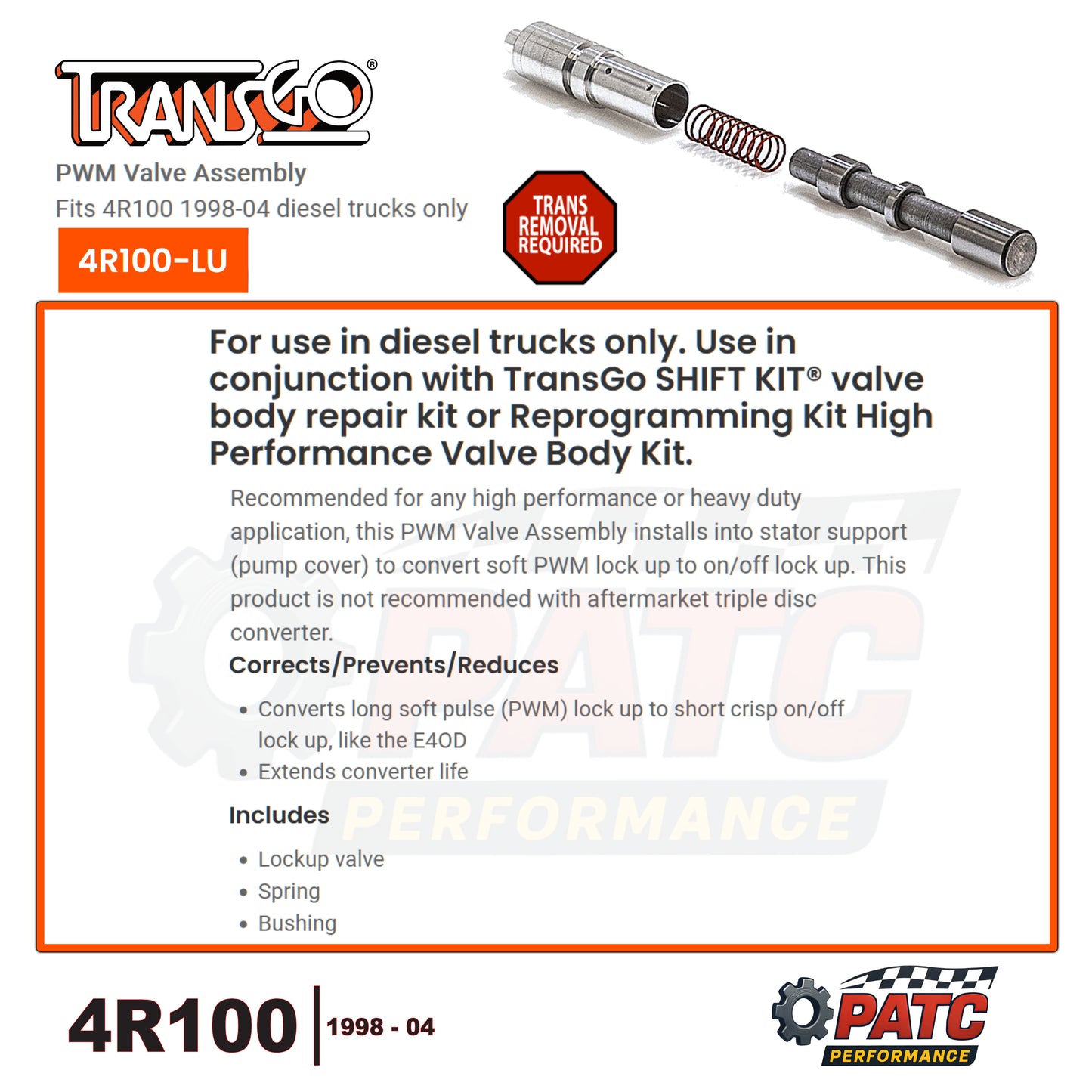 4R100 Lock-up PWM Conversion Valve Kit | TransGo 4R100-LU