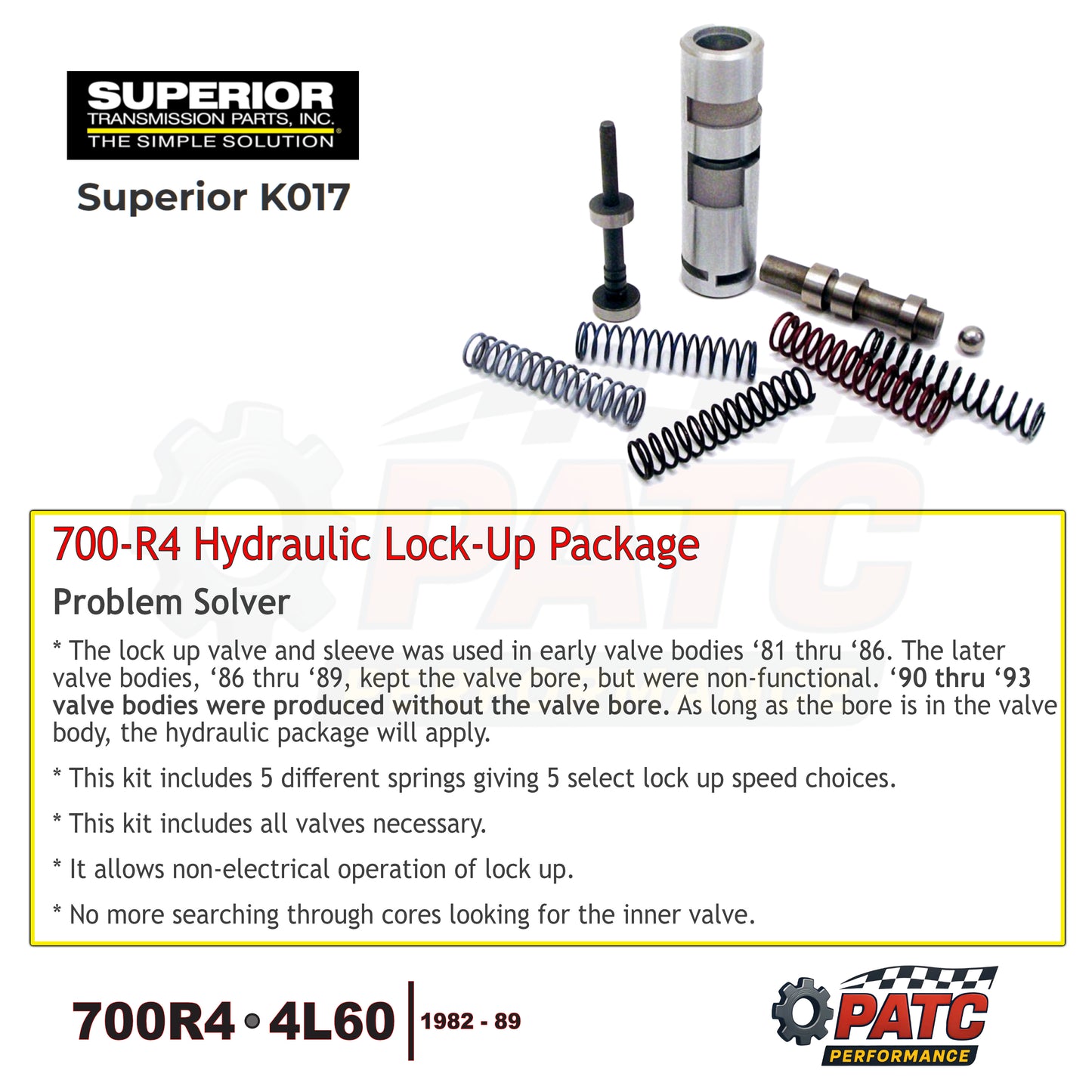 700R4 Hydraulic Lock-Up Valve Package | Superior K017