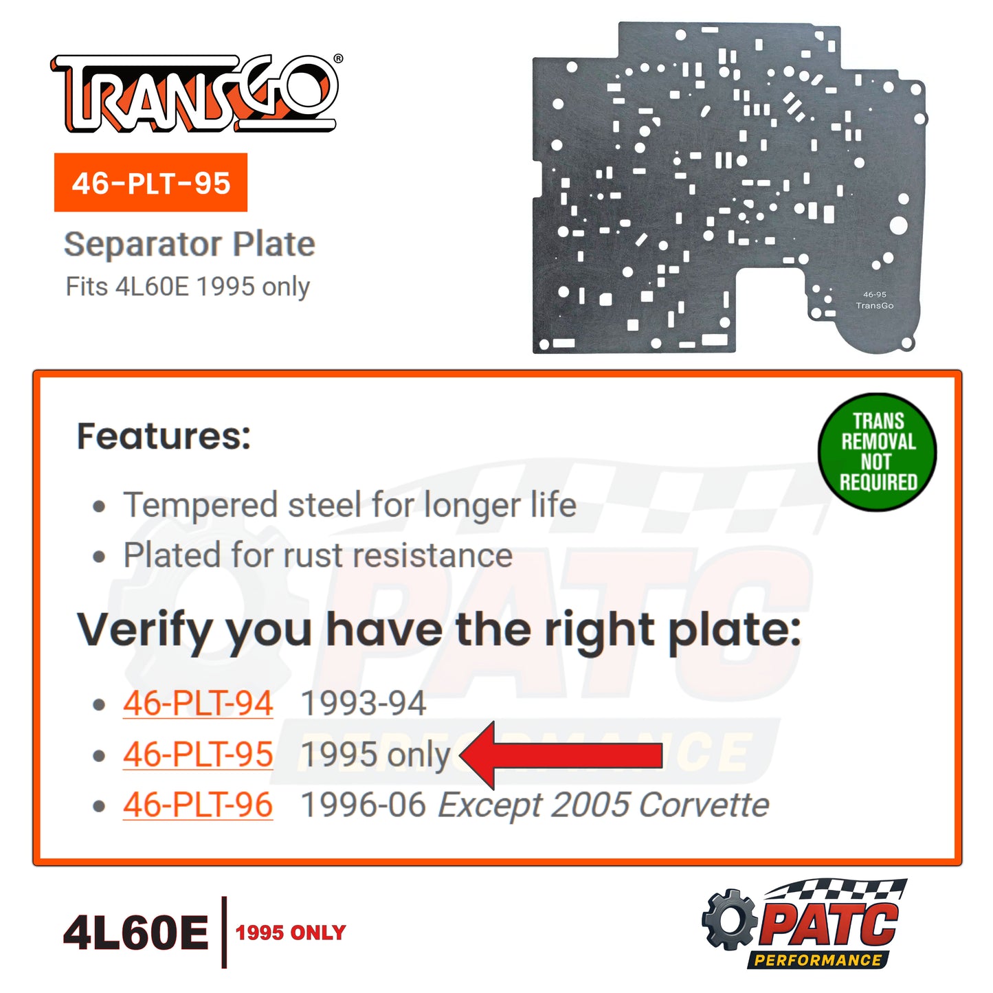 1995 4L60E Valve Body Separator Plate Heavy Duty | TransGo 46-PLT-95