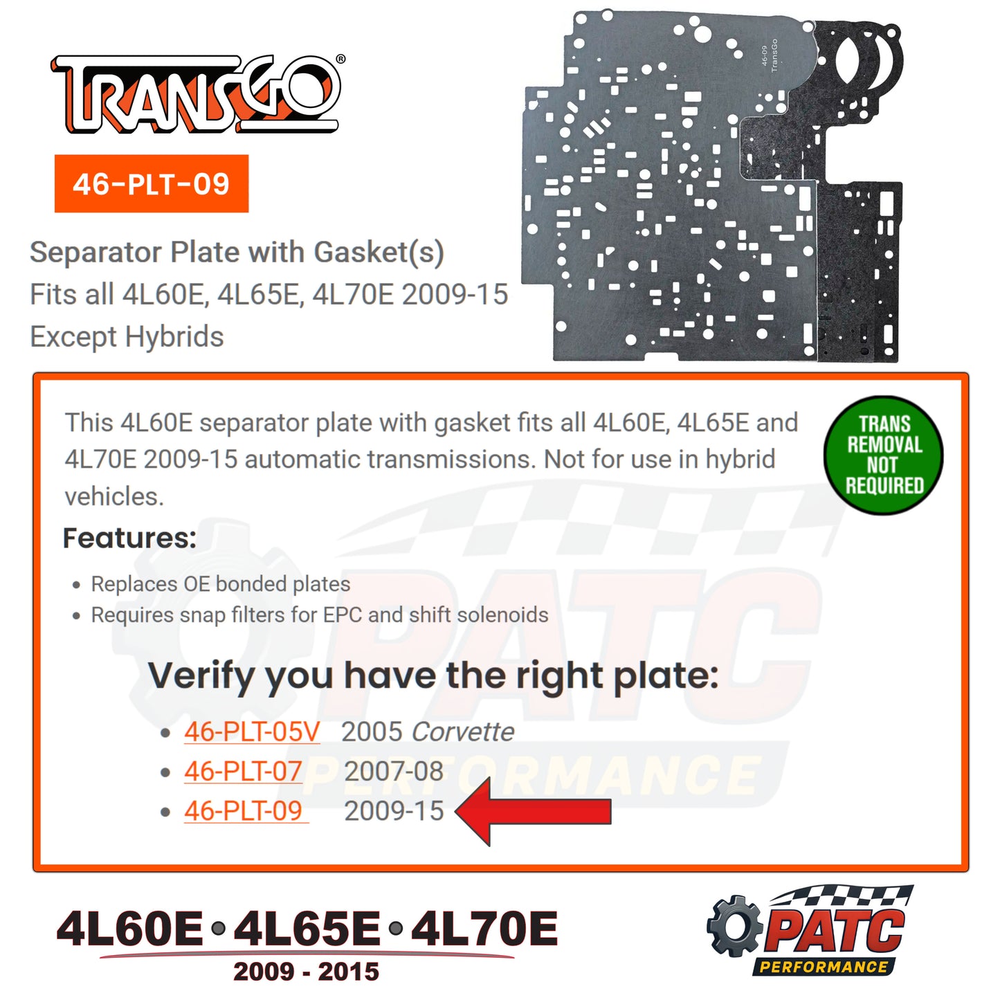 2009-15 4L60E/65E/70E Valve Body Separator Plate Heavy Duty | TransGo 46-PLT-09