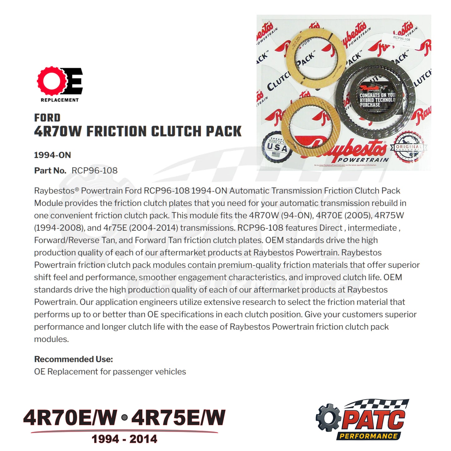 1994-2014 4R70E 4R75 Transmission Friction Clutches - HT by Raybestos