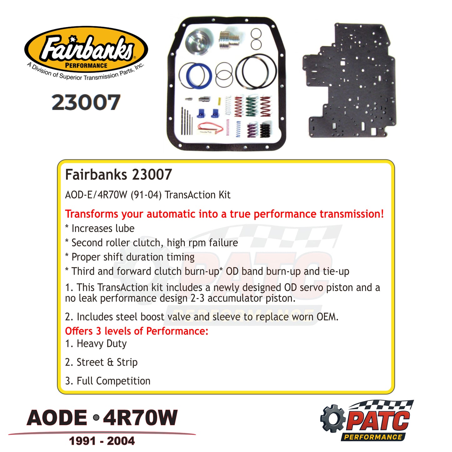 AODE 4R70W TransAction Performance Valve Body Shift Correction Kit, Fairbanks 23007