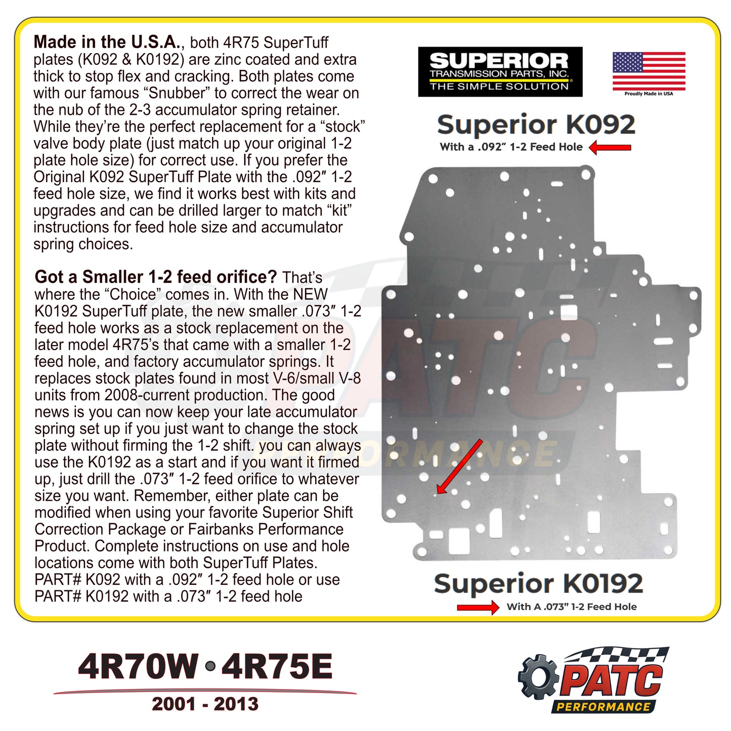 4R70W 4R75 Valve Body Separator Plate, Superior K0192
