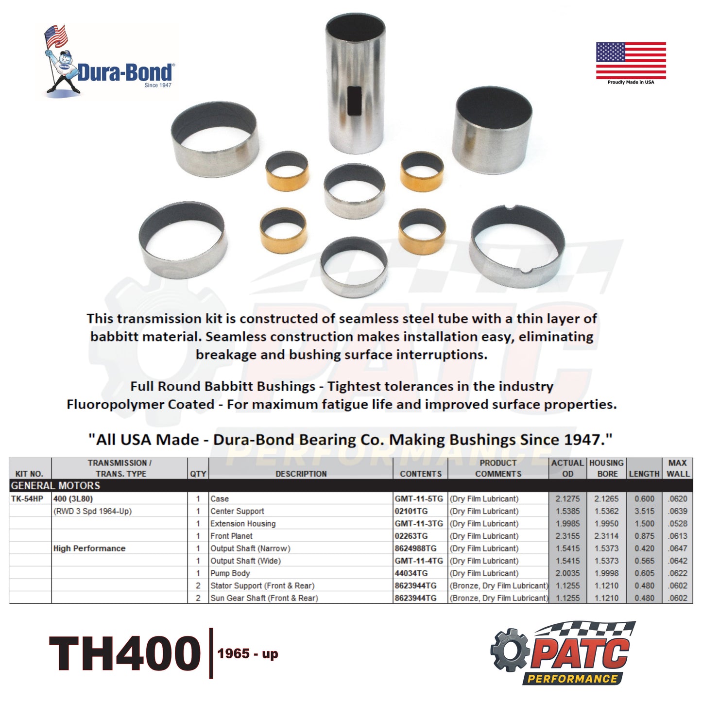 TH400 Performance Bushing Set - 1965-up by Dura-Bond® TK-54HP