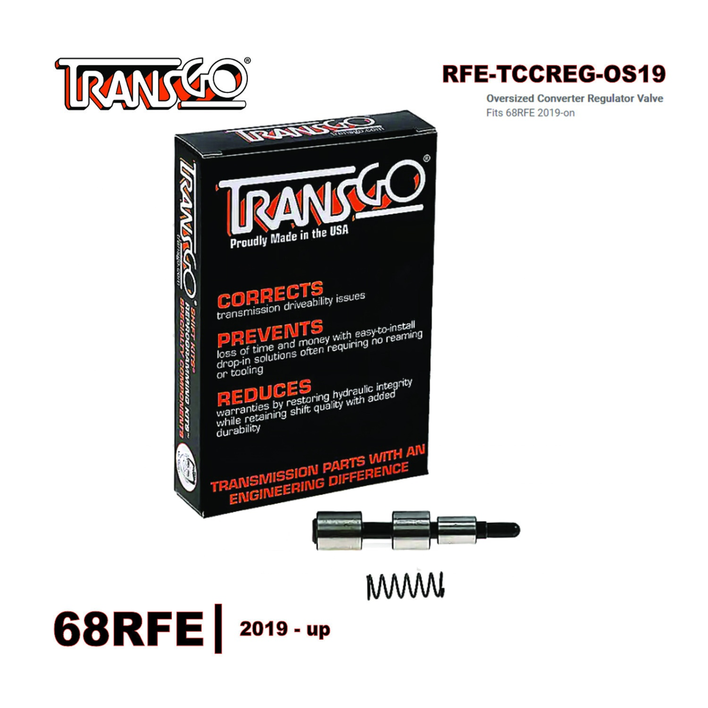 68RFE TCC Regulator Valve Kit OVERSIZED 2019on TransGo (RFETCCREGTK19)