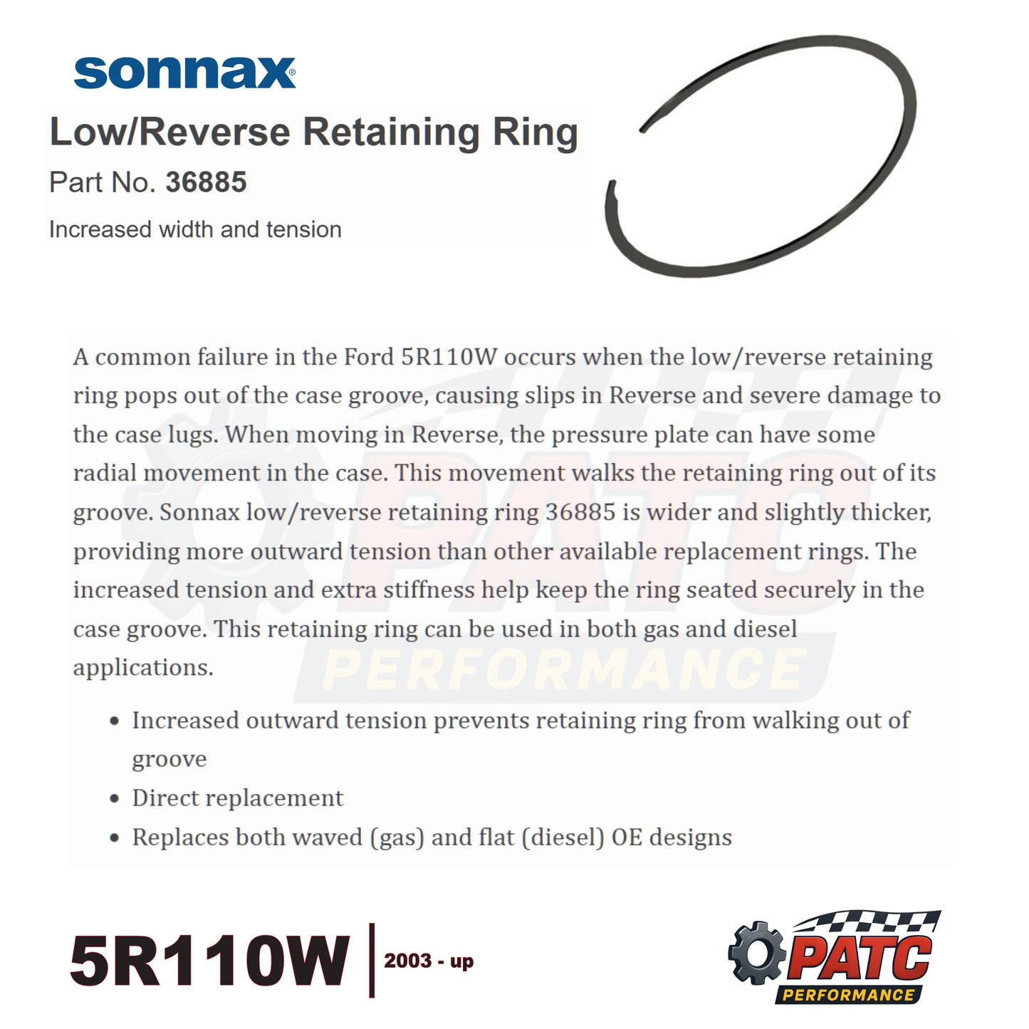 5R110W TorqShift Heavy Duty Snap Ring for Case, Diode - Sonnax 36885