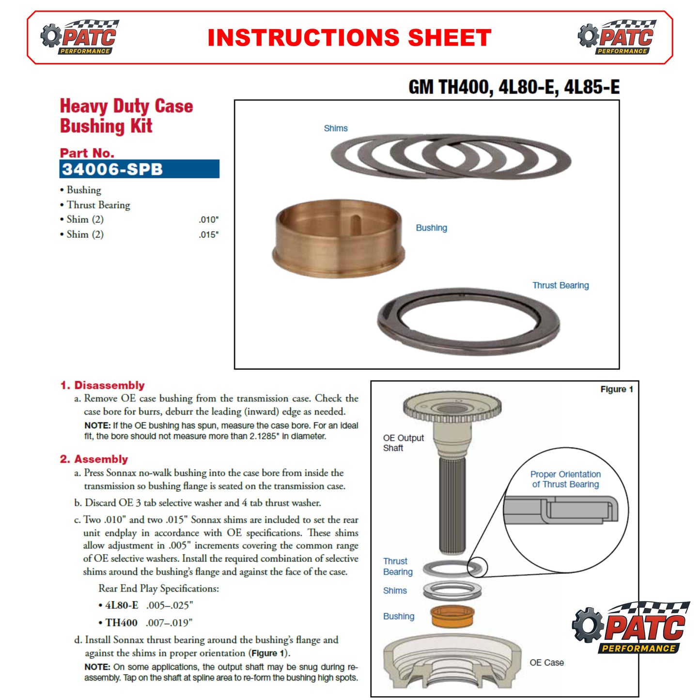 TH400 4L80E Performance Case Bushing Kit - Sonnax 34006-SPB