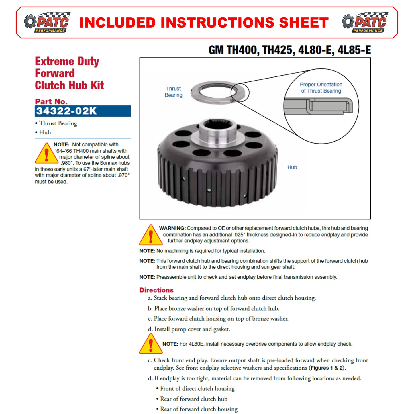 TH400 4L80E Forward Clutch Hub Kit Extreme Duty - Sonnax 34322-02K