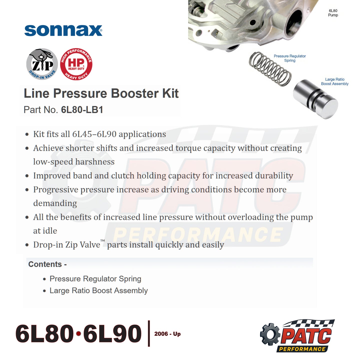 6L80 6L90 Performance HP Line Pressure Booster Valve Kit | Sonnax 6L80-LB1