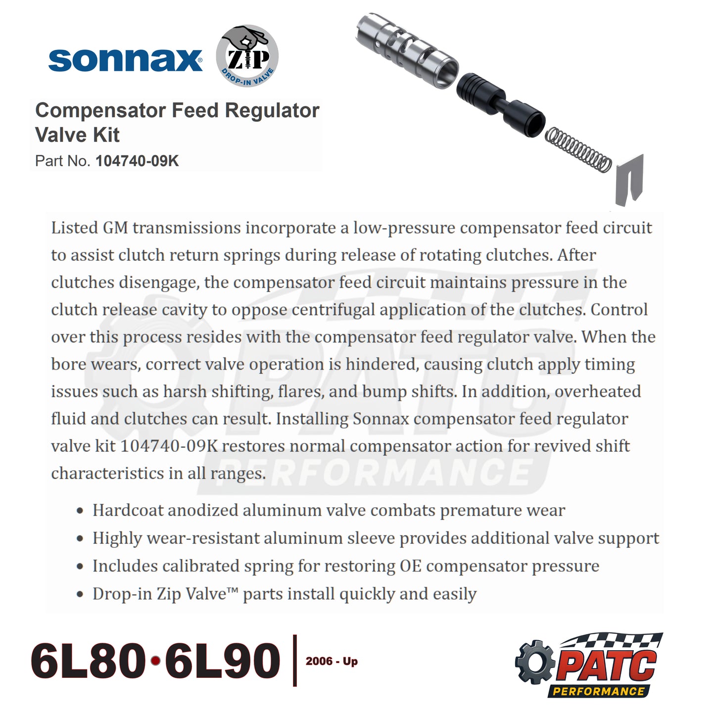 6L80 6L90 Compensator Feed Regulator Valve Kit | Sonnax 104740-09K