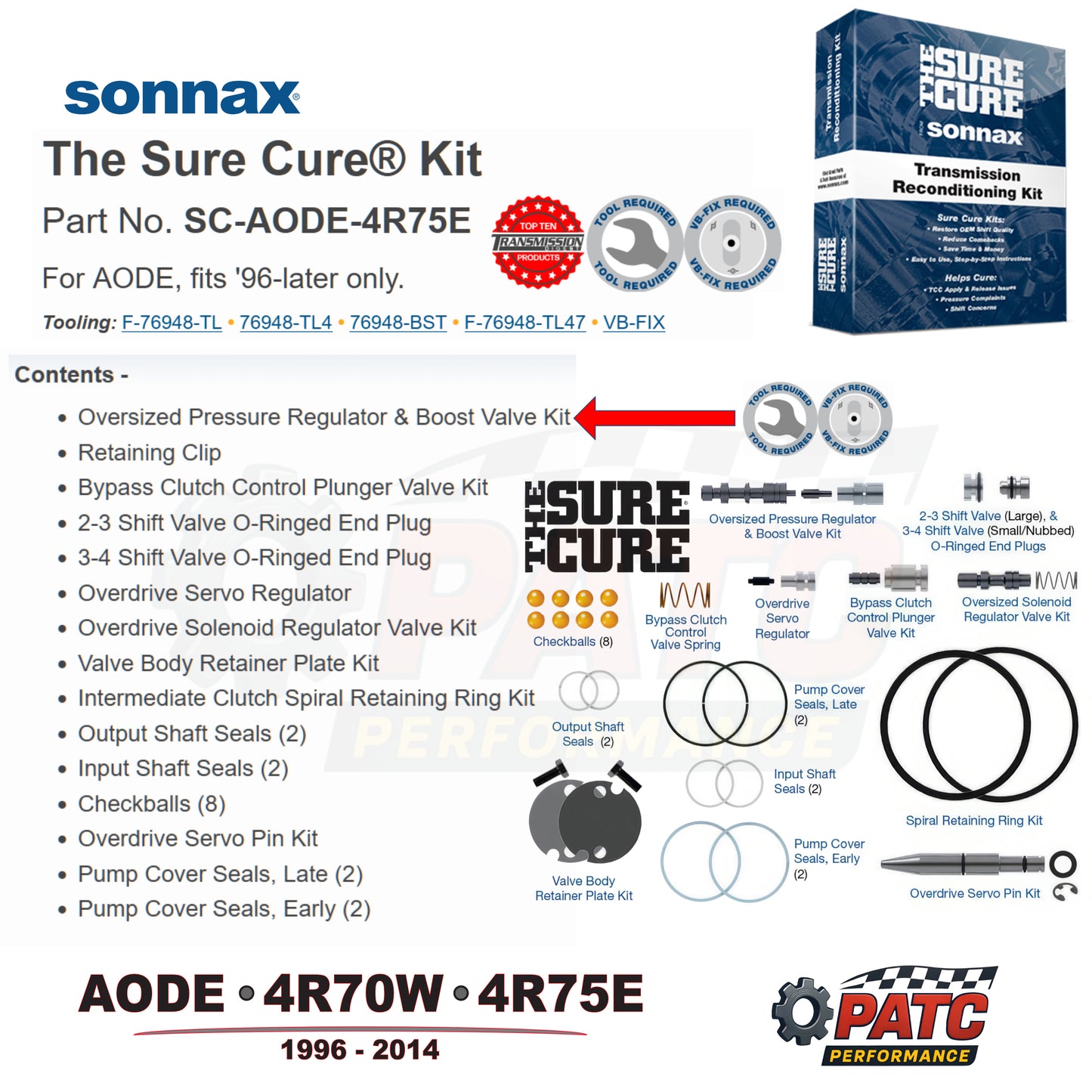 1996-UP 4R70 4R75 AODE Valve Body Repair - Sure Cure | Sonnax SC-AODE-4R75E