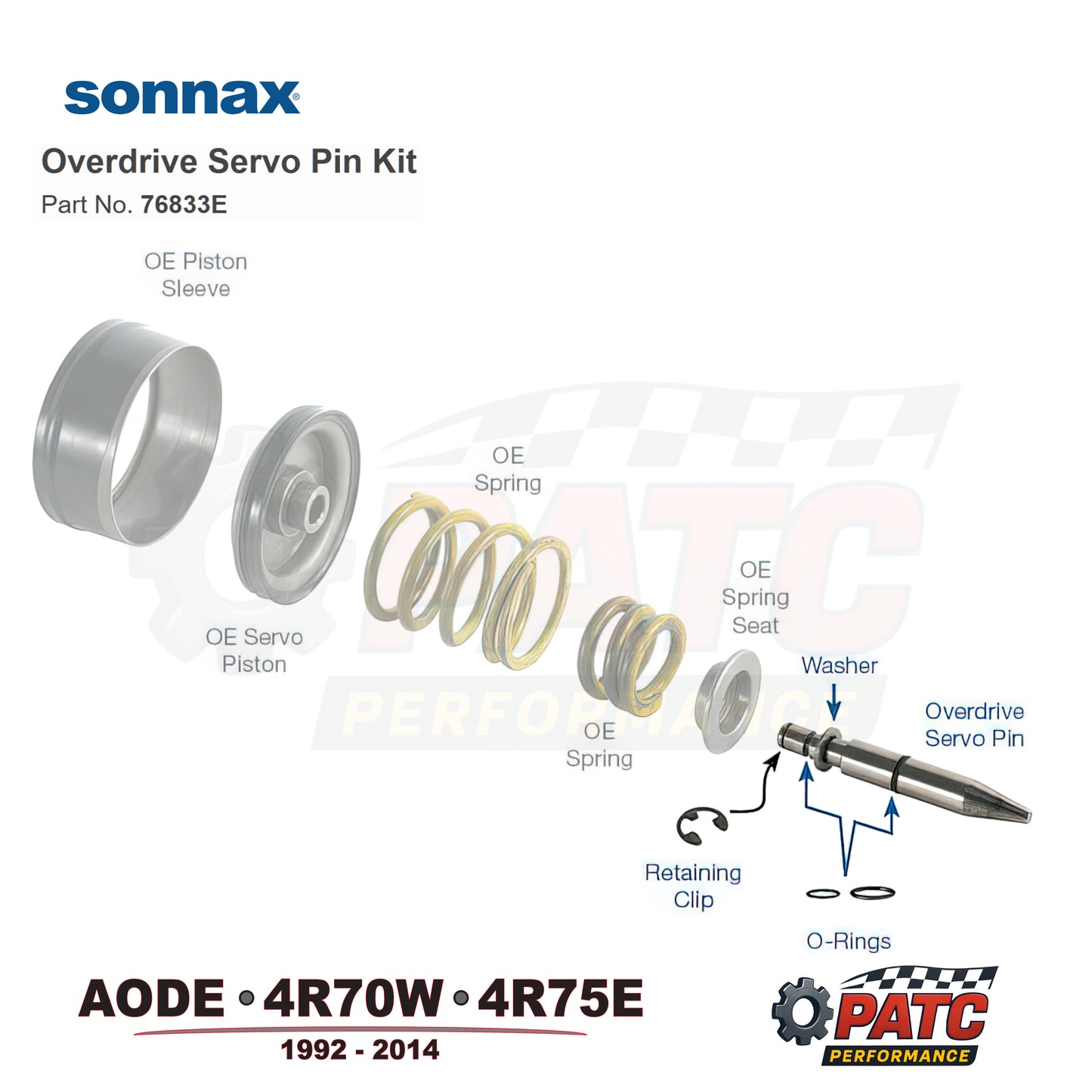 AODE 4R70W 4R75 O-ringed Overdrive Servo Piston Pin Kit | Sonnax 76833E