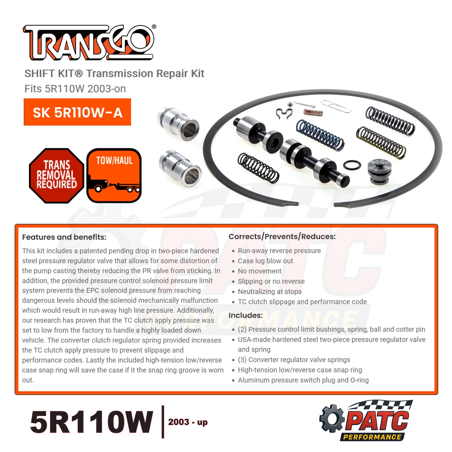 5R110W TorqShift Valve Body Repair - Shift Kit - TransGo SK-5R110W-A