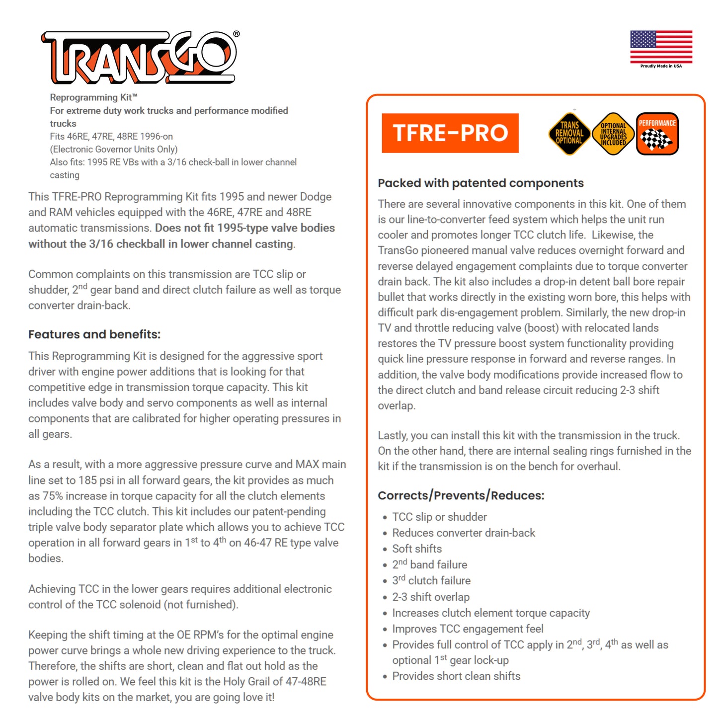46RE-47RE-48RE REPROGRAMMING KIT® 1996-on Gas and Diesel (TFRE-PRO)