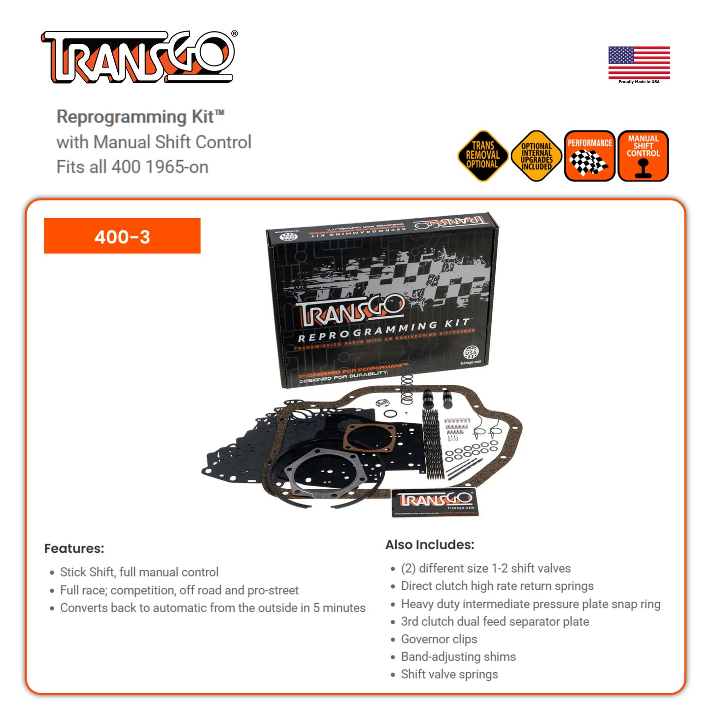 TH400 TransGo Reprogramming Kit™ with Manual Shift Control (400-3)