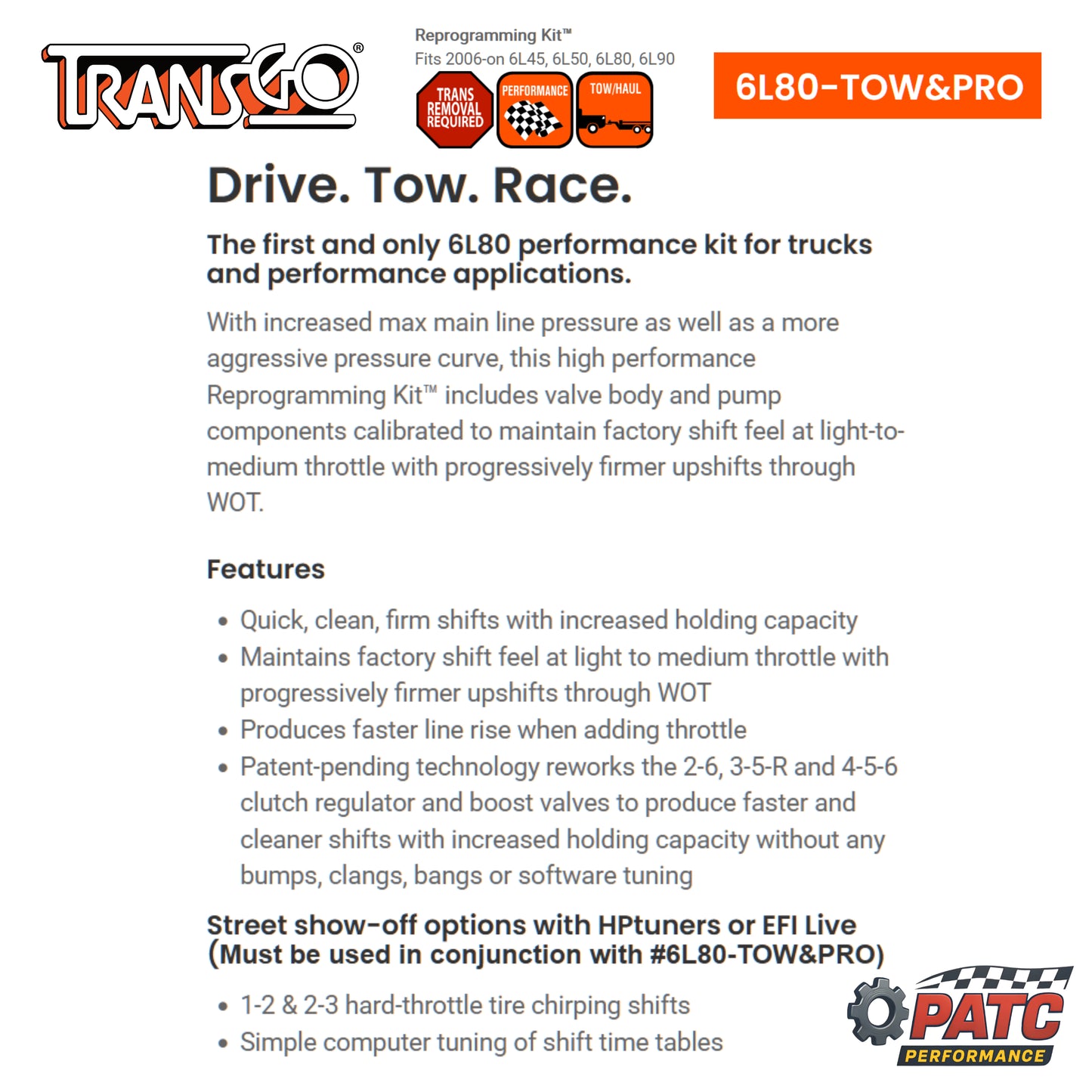 6L80 6L90 Performance Valve Body Reprogramming Kit 6L80-TOW&PRO