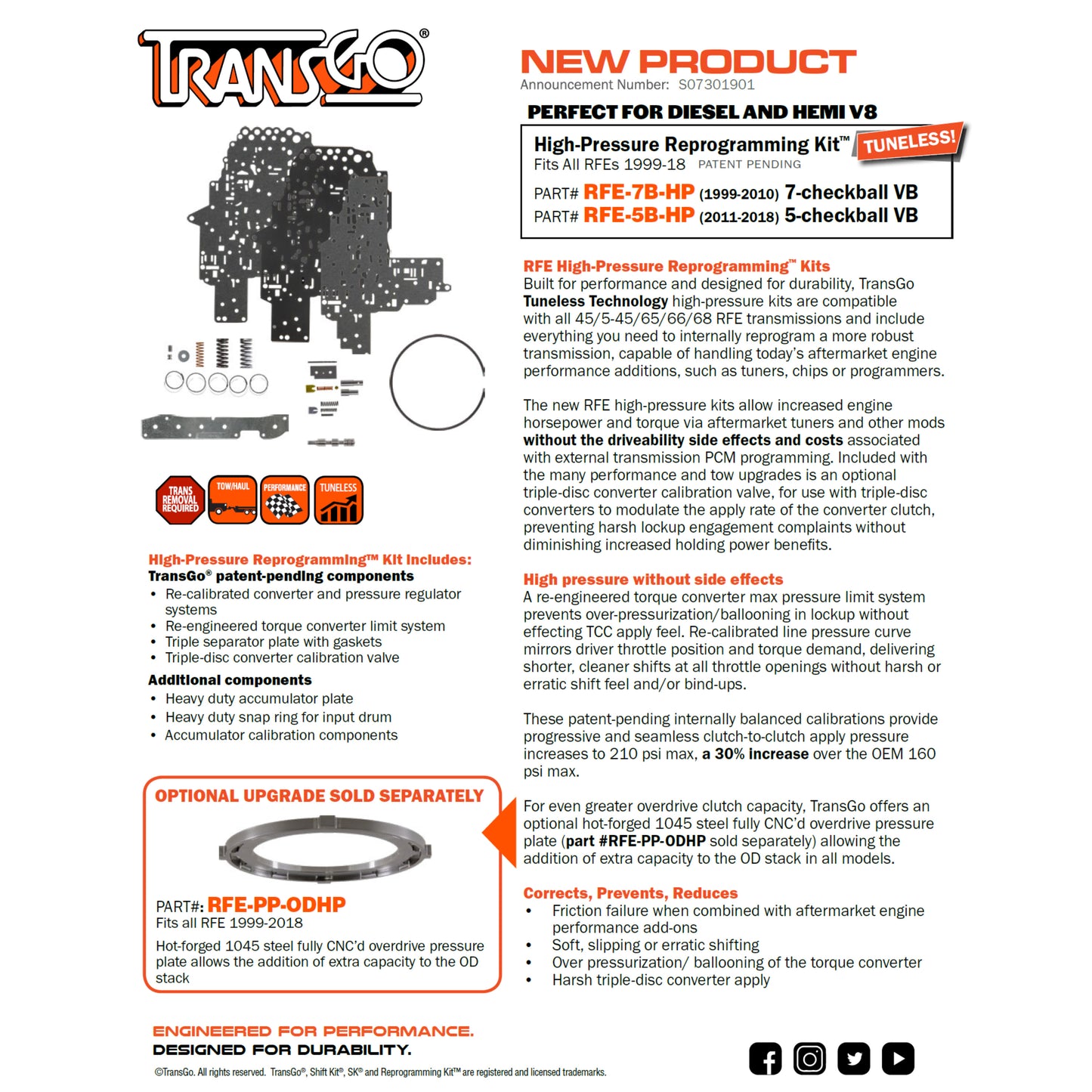 TransGo Tuneless Technology Kit 545RFE 68RFE 1999-2010 RAM Jeep Dodge (RFE-7B-HP)