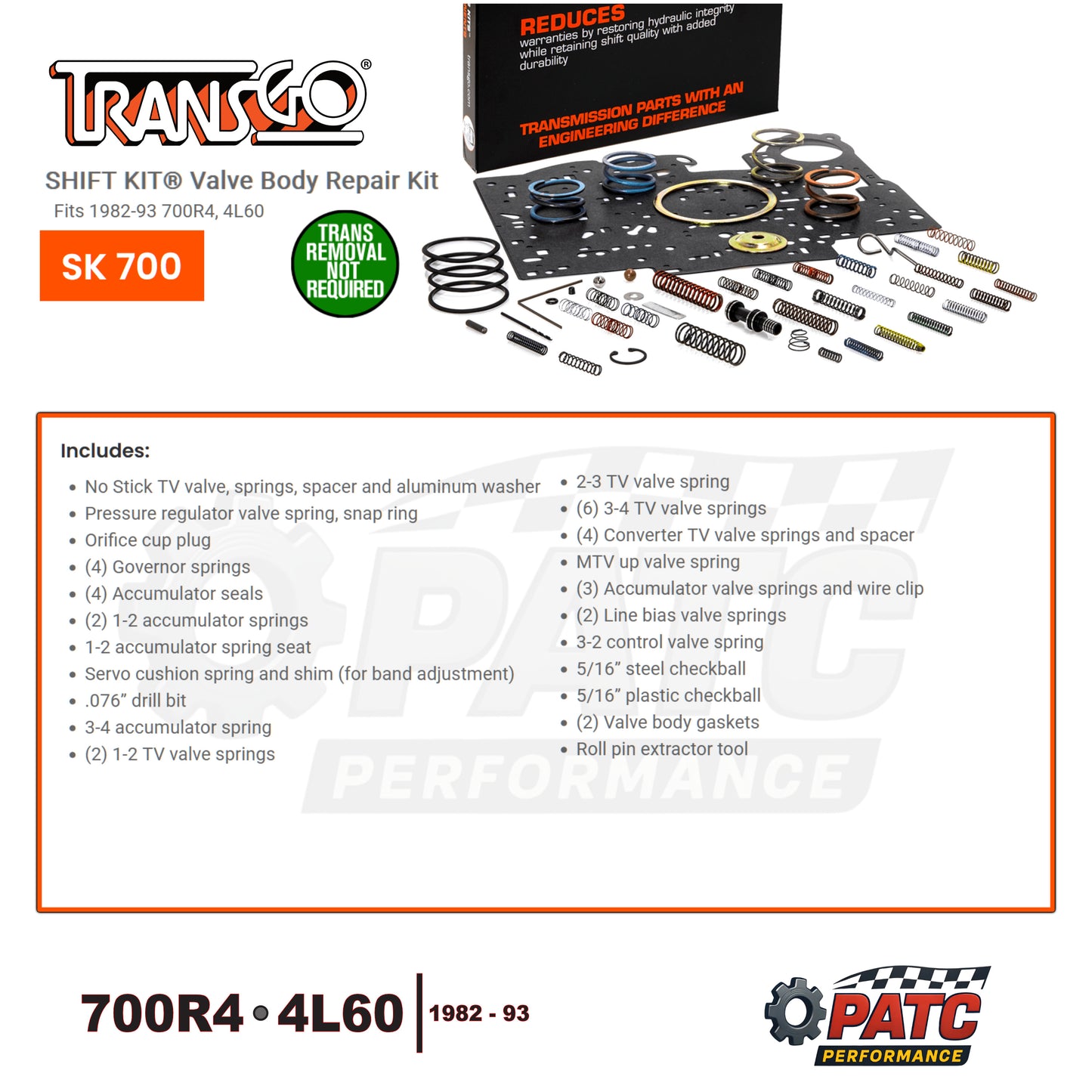 1982-93 700R4 4L60 Valve Body Repair Shift Kit | TransGo SK-700