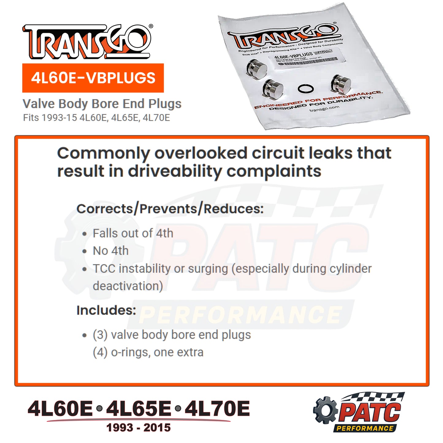 4L60E Valve Body Bore End-Plug Kit | TransGo 4L60E-VBPLUG