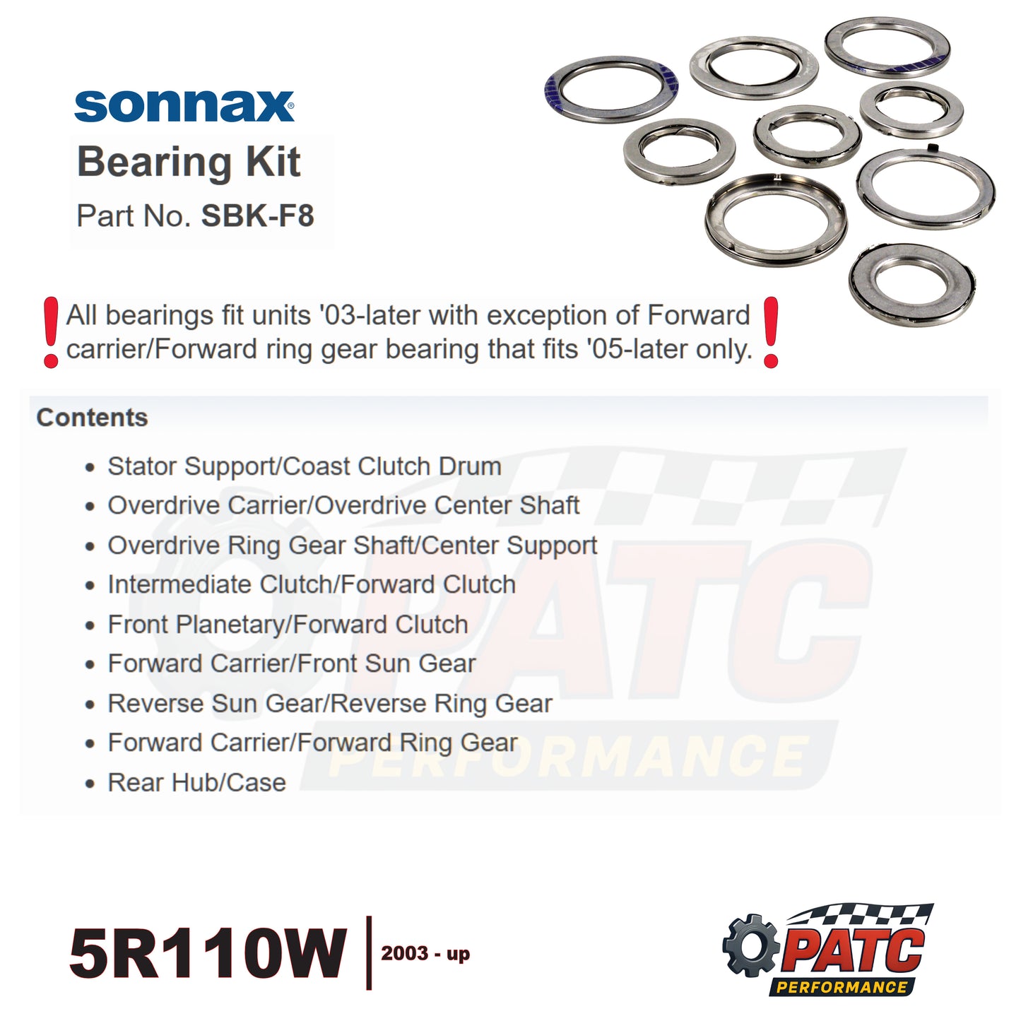 5R110W TorqShift Thrust Bearing Kit - Sonnax SBK-F8