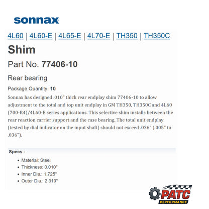 TH350/C 700R4/4L60E End-play Shim (Rear/Output) - Sonnax 77406-10