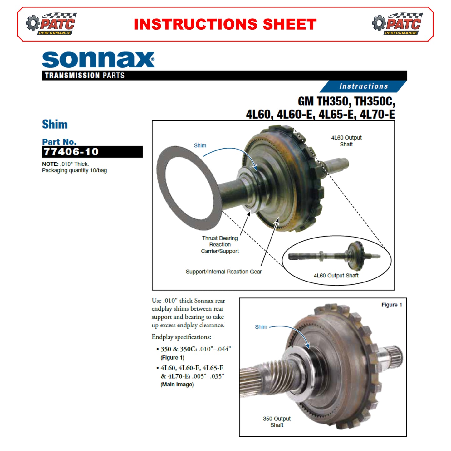 TH350/C 700R4/4L60E End-play Shim (Rear/Output) - Sonnax 77406-10