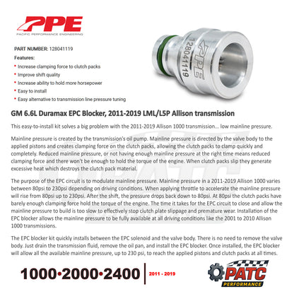 2011-Up Allison 1000 / 2000 Duramax - EPC Blocker Plug | PPE 128041119