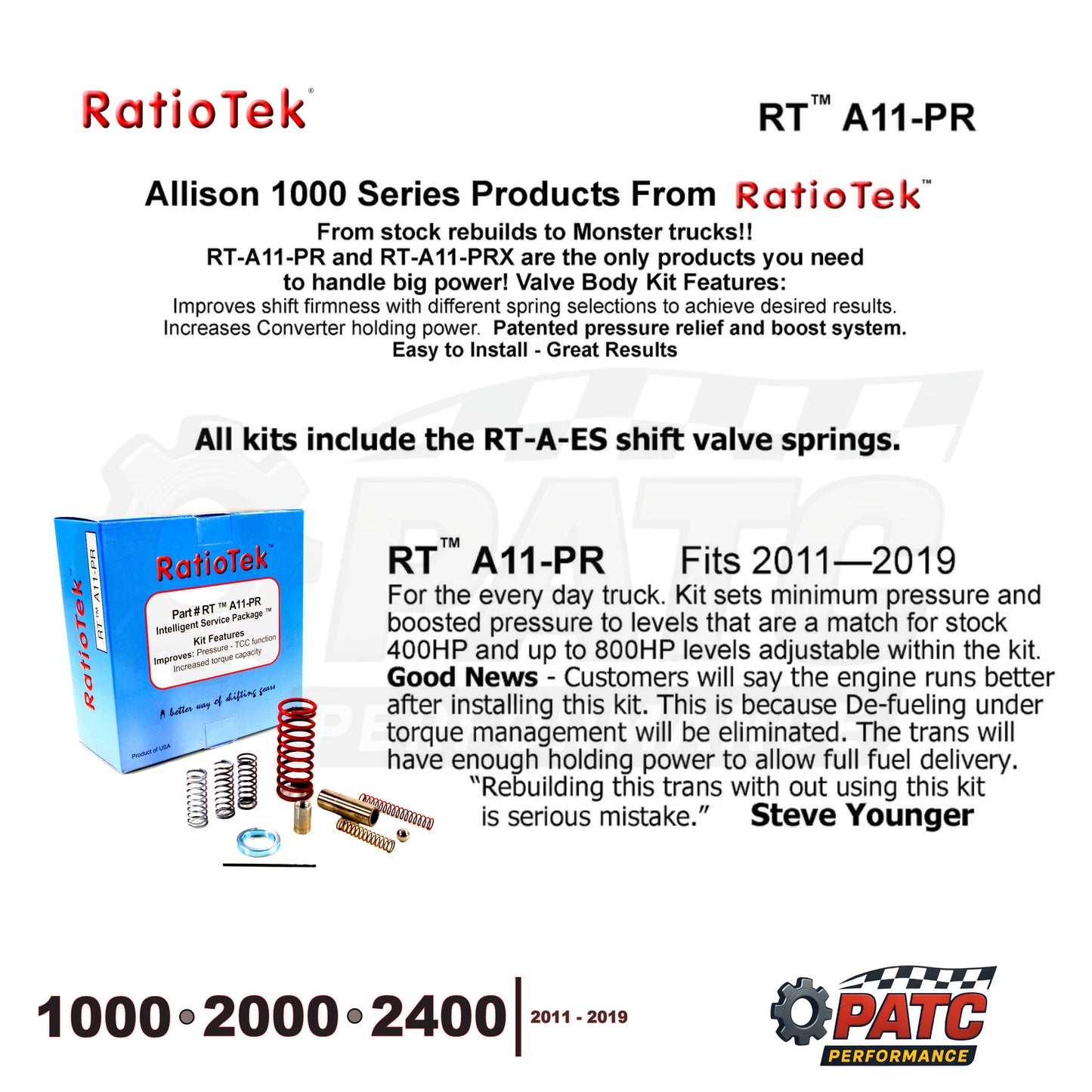 2011-19 Allison 1000 / 2000 Performance Valve Body TransTuner Kit RatioTek RT-A11-PR