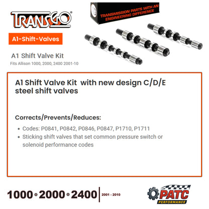 2001-10 Allison 1000 / 2000 Valve Body Fix: C-D-E Shift Valve Kit  (A1-SHIFT-VALVES)