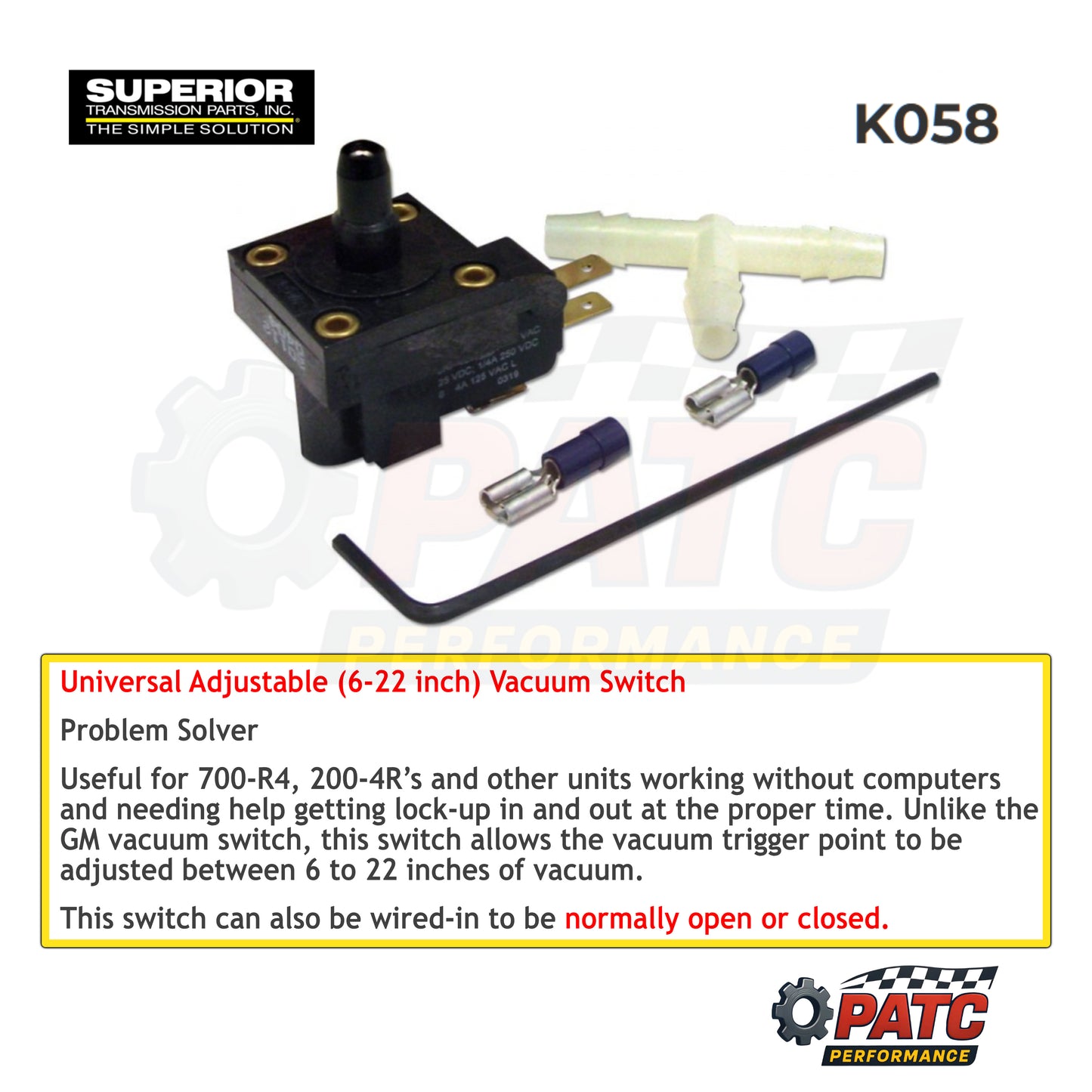 Universal Vacuum Switch Kit - Control TCC Lock-Up | Superior K058