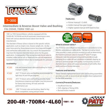 200-4R 700R4 4L60 Low and Reverse Boost Valve Kit | TransGo 7-300