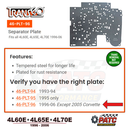 1996-06 4L60E/65E/70E Valve Body Separator Plate Heavy Duty | TransGo 46-PLT-96