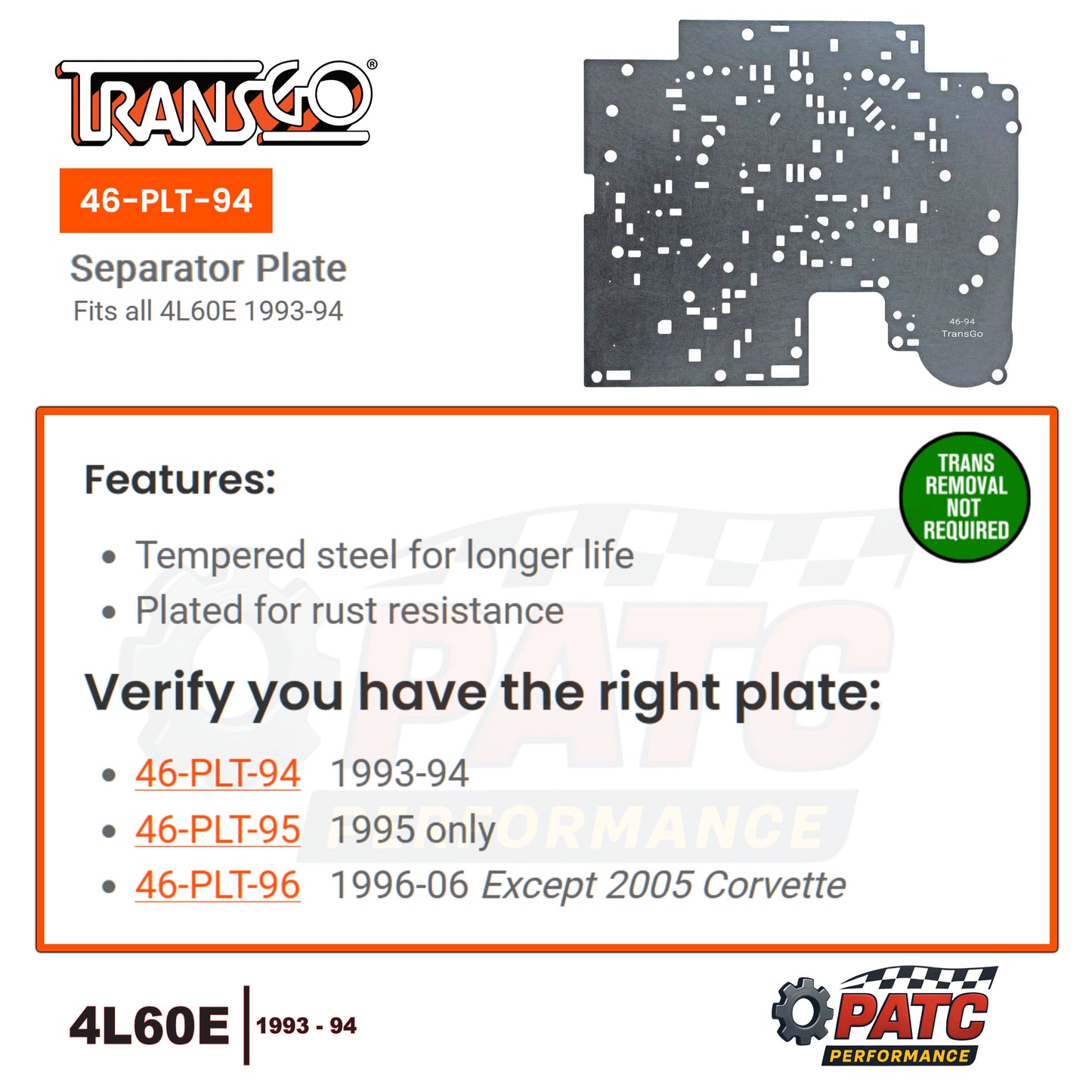1993-94 4L60E Valve Body Separator Plate Heavy Duty | TransGo 46-PLT-94