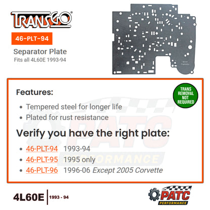 1993-94 4L60E Valve Body Separator Plate Heavy Duty | TransGo 46-PLT-94