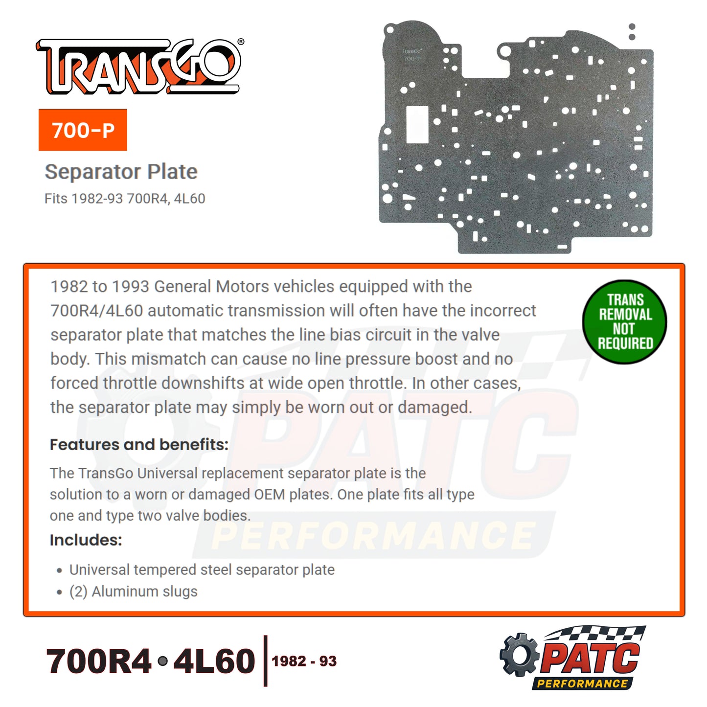 1982-93 700R4 4L60 Valve Body Separator Plate Heavy Duty | TransGo 700-P