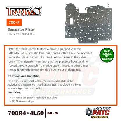 1982-93 700R4 4L60 Valve Body Separator Plate Heavy Duty | TransGo 700-P