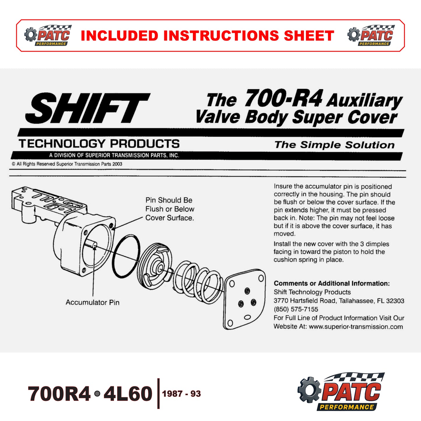 700R4 4L60 Auxiliary Valve Body Cover Plate  | Superior K051
