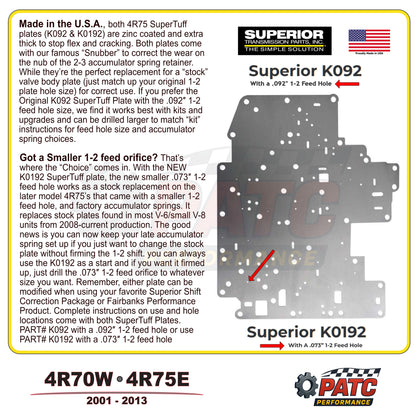 AODE 4R70W 4R75 Valve Body Separator Plate, Superior K092