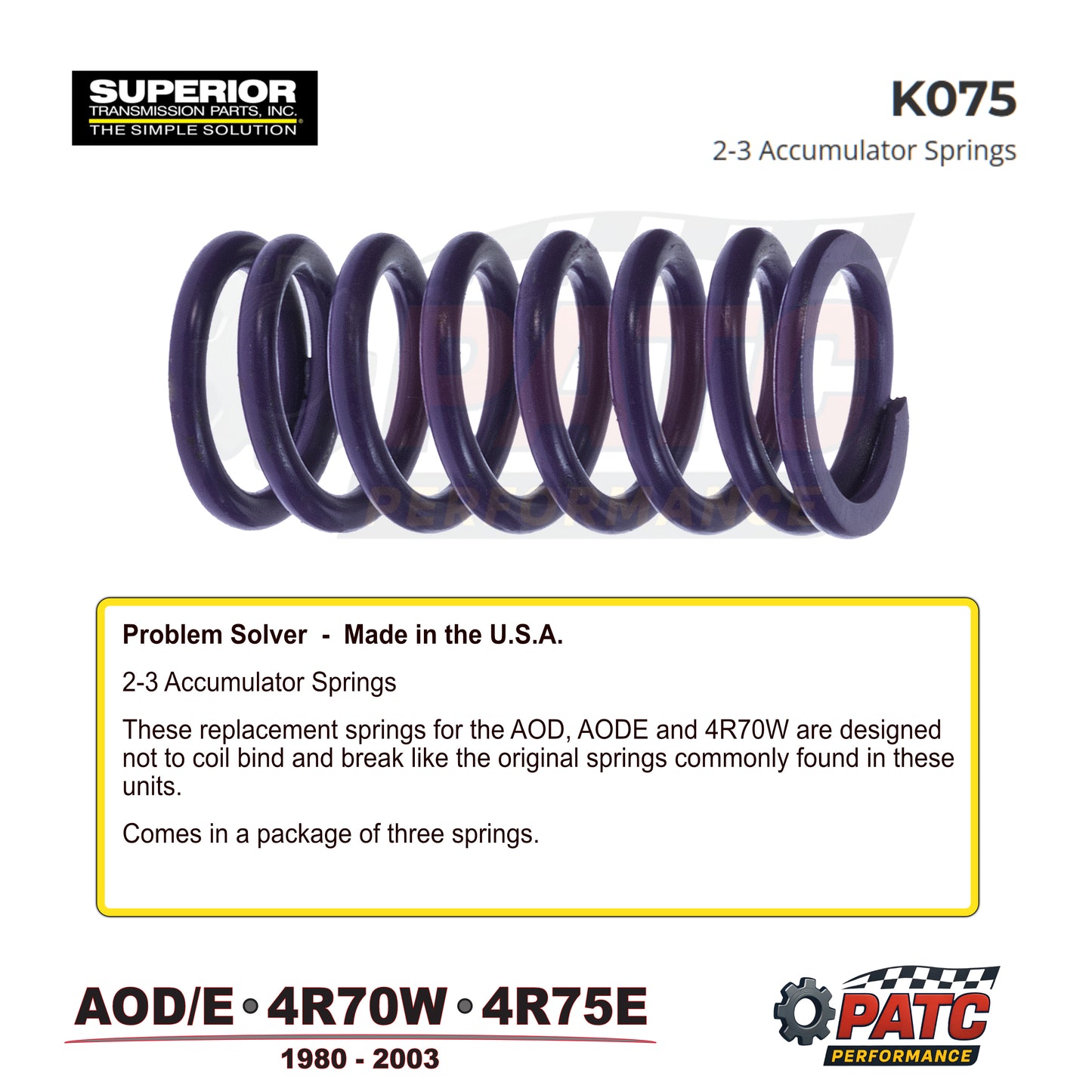 AOD AODE 4R70W 2-3 Accumulator Springs 3-Pack - Superior K075
