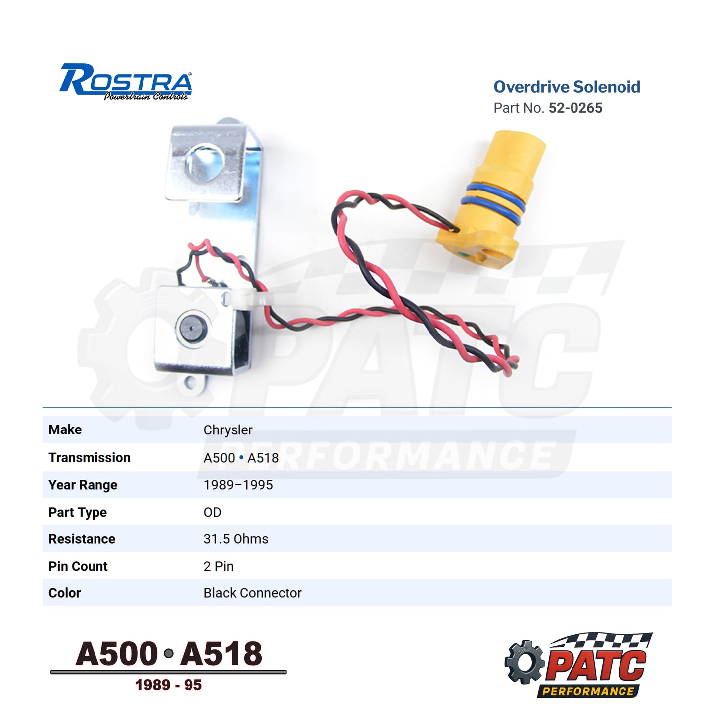 1991-1995 A518 A618 Overdrive Solenoid w/Harness - Rostra 52-0265