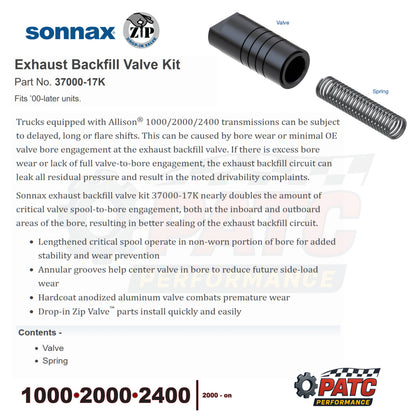 2000-Up Allison 1000 / 2000 Exhaust Backfill Valve Kit | Sonnax 37000-17K