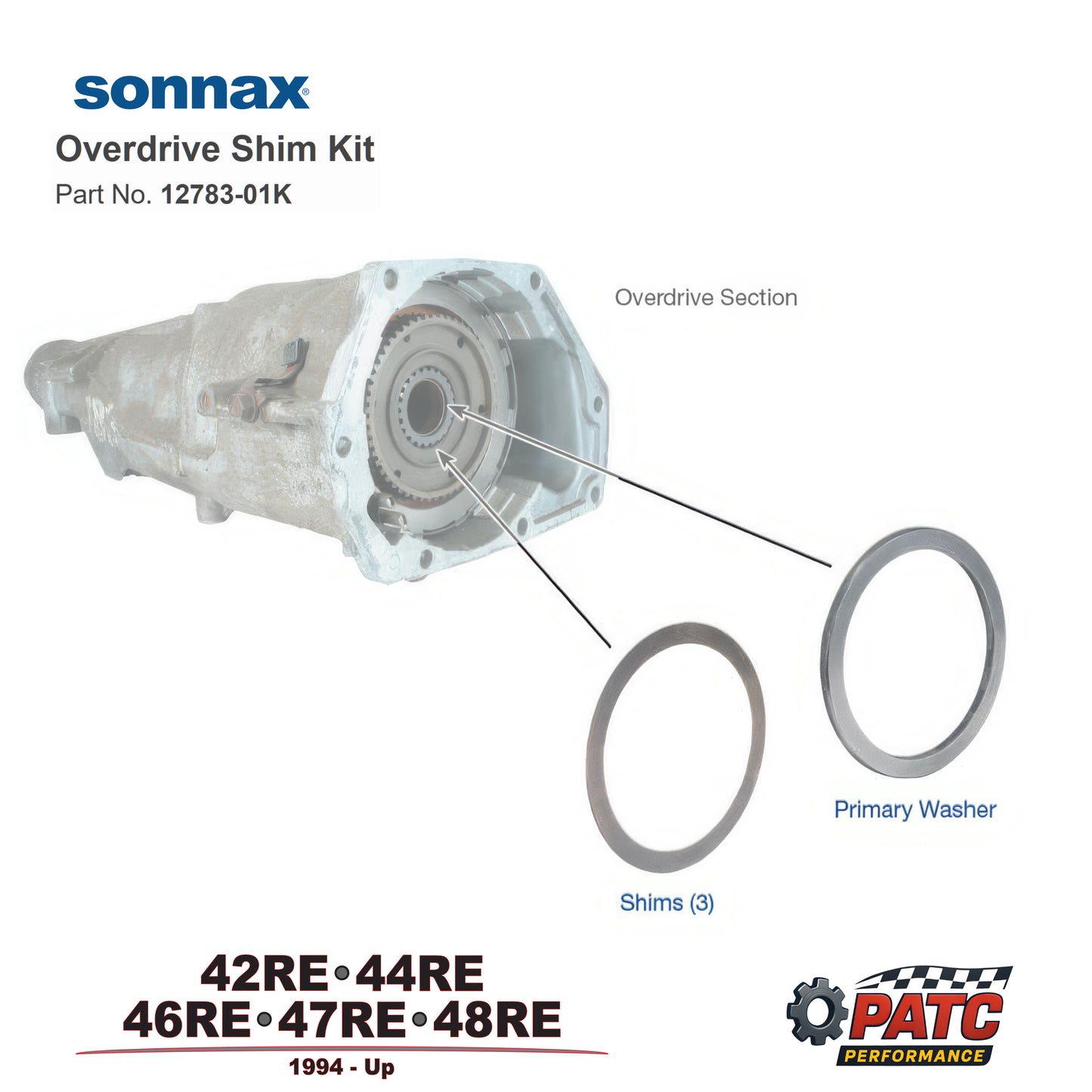 42-44-46-47-48RE Transmission Overdrive Shim Kit | Sonnax 12783-01K