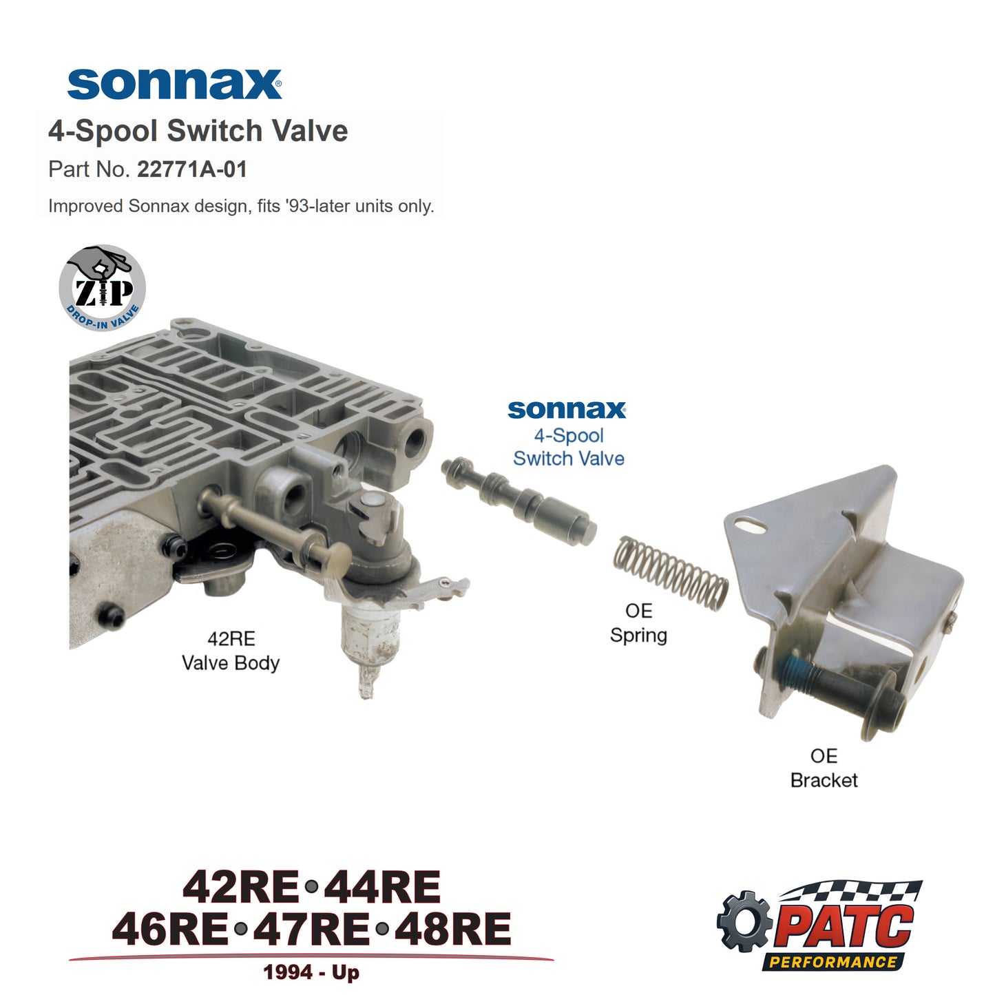 42-44-46-47-48RE Transmission 4-Spool Switch Valve | Sonnax 22771A-01