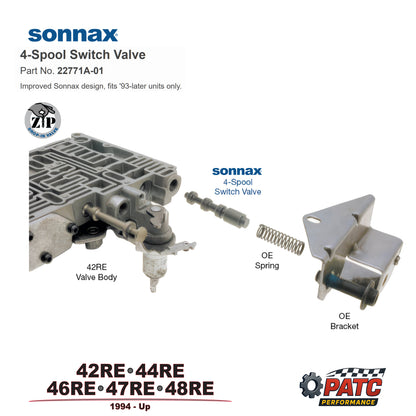 42-44-46-47-48RE Transmission 4-Spool Switch Valve | Sonnax 22771A-01