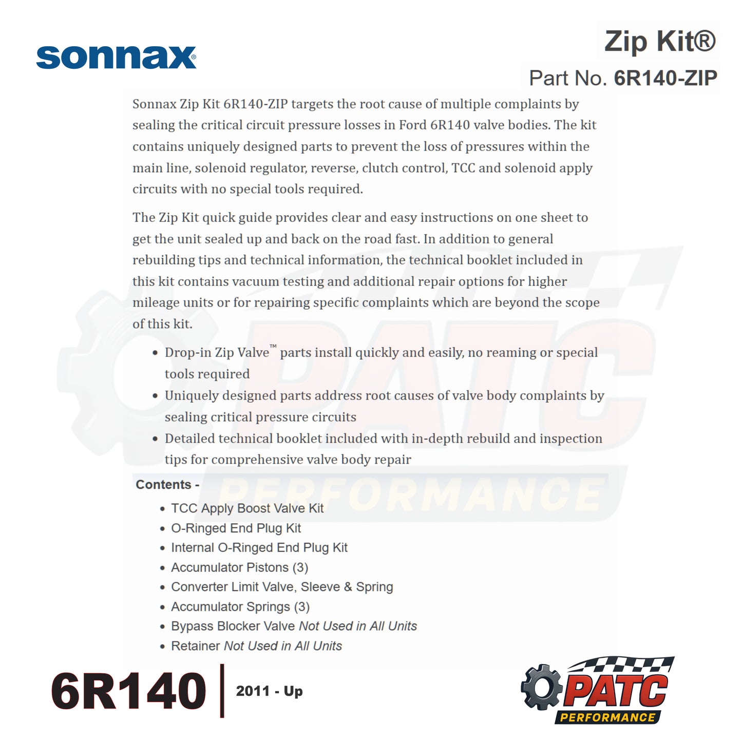 6R140 Transmission Valve Body Repair Shifts Kit | Sonnax 6R140-ZIP