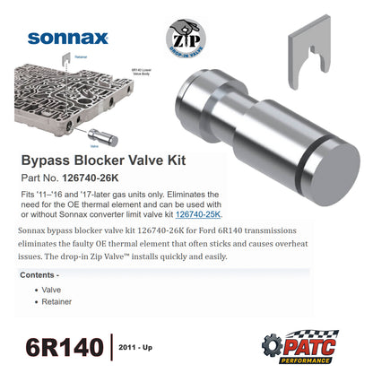 6R140 Transmission Cooler Bypass Blocker Kit | Sonnax 126740-26K