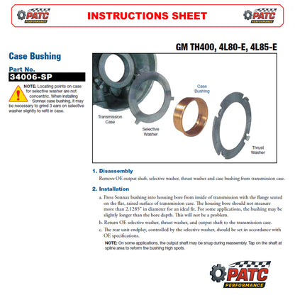 TH400 4L80E Performance No-Walk Case Bushing - Sonnax 34006-SP