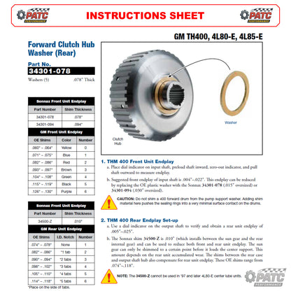 TH400 4L80E Thrust Washer - Forward Clutch Hub REAR 0.078" (5-pack) - Sonnax 34301-078